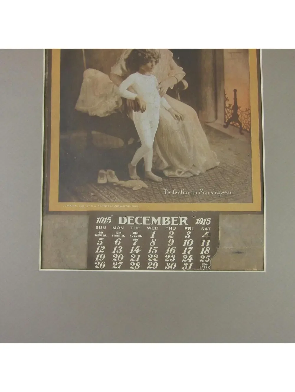 Munsingwear Art Calendar Print Advertising Display Woman Child Antique 1915 RARE